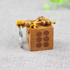 Peach Wood <b>Keychain</b> Cube Gravure Printing Carabiner Chinese Style Portable Gift For Men Women - Product Image 4