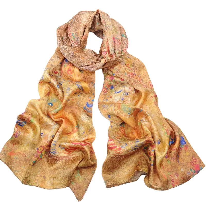 Manufacturers wholesale plain crepe satin spray-painted long hand-rolled silk long scarf silk silk scarf shawl two