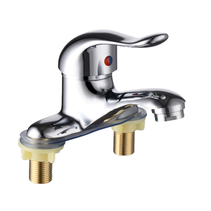Robinet de lavabo chromé à design moderne et épuré, monocommande, double trou, <span class=keywords><strong>en</strong></span> alliage de <span class=keywords><strong>zinc</strong></span>, à montage sur plan, avec cartouche céramique, pour eau froide et chaude - Product Image 1