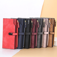 Dompet genggam ritsleting panjang wanita dengan gesper banyak kartu grosir lapisan poliester baru