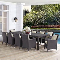 Meubles de patio extérieurs de style ferme contemporaine, tables et chaises avec plateau en verre turquoise, en rotin PE pour hôtel, appartement, terrasse