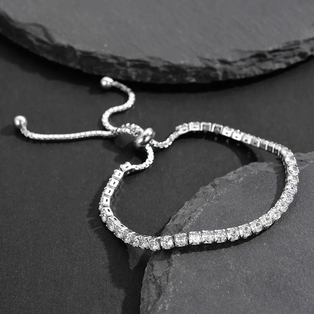 Bracciale di diamanti rodiato S925 atmosfera in argento Sterling semplice di alta qualità Tennis classico per le donne zircone oro bianco