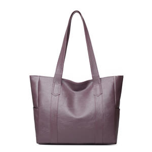 Large Capacity Contrasting Color Durable <b>Lightweight</b> Foldable Daily Shopping PU Leather Tote <b>Bag</b> - Product Image 3