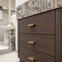 Lavabo autoportant en marbre Calacatta Viola personnalisé Cotrustone avec meuble à tiroirs en bois, plan de toilette en pierre naturelle, décoratif pour salle de bain