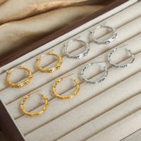 Boucles d'oreilles créoles Gaovo en bambou texturé, plaqué or 18 carats, acier inoxydable, étanches, minimalistes, bijoux tendance pour femmes