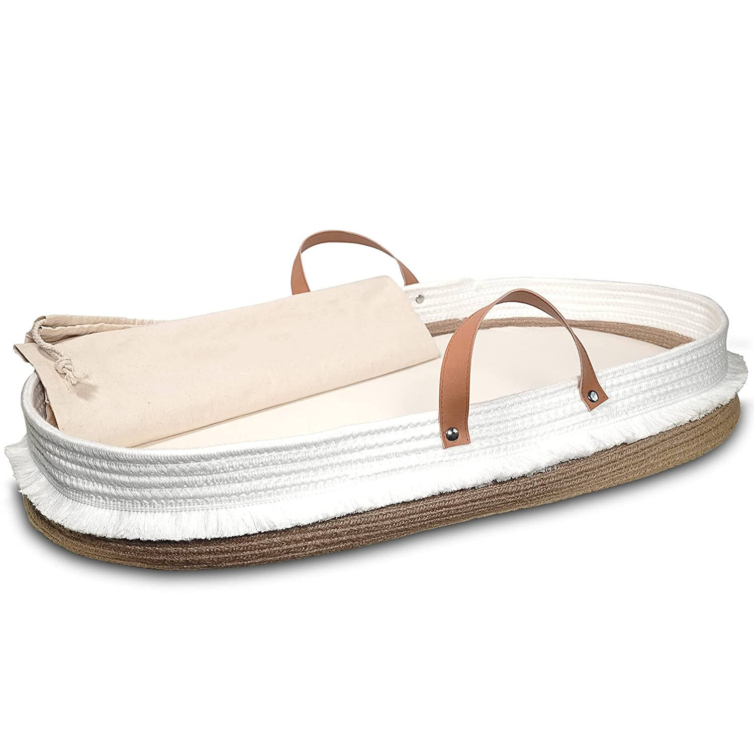 Blanc &amp; marron avec pompons