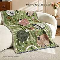 Plaid en fausse fourrure d'agneau vert jacquard tissé à franges 180x130cm, chaud et texturé pour canapé et maison, vente en gros
