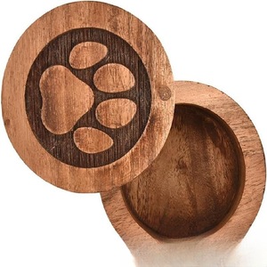 Guci Bundar Ramah Lingkungan dari Kayu Akasia dengan Adegan Alam Manusia, Pohon, dan Anjing untuk Kenang-kenangan & Perlengkapan Pemakaman Hewan Peliharaan - Product Image 2
