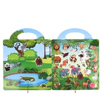 Livre d'autocollants réutilisables Portable Animal World pour enfants, livre d'activités avec autocollants en relief sur les animaux sauvages de la jungle, jouet de voyage silencieux pour la maternelle