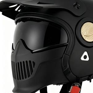 Casque de moto intégral noir, coque ABS, visière double miroir dorée, design épuré, homologué DOT, modulaire, rabattable, toutes saisons - Product Image 1