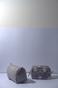 Hot Sale Hand <b>Block</b> Printed Toiletry pouch Blue Ladies Cotton toiletry Bag Set YKK Brass Zippers Classic Durable - Product Image 2