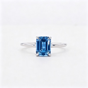 Emerald Cut <b>Sapphire</b> <b>Ring</b> 10K 14K <b>White</b> <b>Gold</b> Plated Vintage Wedding Engagement Jewelry - Product Image 1