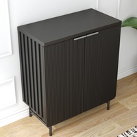 Entrepôt américain en stock Armoire de buffet d'appoint noire de 32 pouces, étagères d'armoire de rangement de buffet de cuisine pour petit espace avec rangement