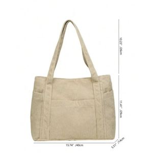 Sacs fourre-tout en velours côtelé grande capacité, personnalisables, pour femmes, sacs à bandoulière durables avec fermeture éclair, plusieurs poches, pour le shopping, été, automne - Product Image 6