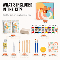Kit de poterie à séchage à l'air sans four, outils de sculpture, peinture acrylique, vernis brillant, coffret cadeau, pour débutants, DIY, personnalisable, OEM, ODM, vente en gros