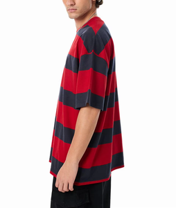 เสื้อยืดสตรีทแวร์ผู้ชาย ลายทางแนวนอน ตัวใหญ่ คอกลม ทรงหลวม ใส่สบาย สำหรับฤดูร้อน แขนสั้น ใส่ได้ทุกวัน - Product Image 2