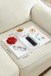 Plateau de canapé, grand plateau porte-gobelet en bambou pour canapé avec rangement caché, accoudoir de canapé portable anti-fuite pour boissons et collations - Product Image 3