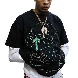 Custom Regular Fit Heavyweight 100% Cotton <b>Knitted</b> T-Shirt <b>for</b> Men with Embroidery <b>Animal</b> Print Anti-Wrinkle Features - Product Image 1