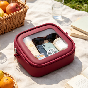 Sac de beauté jaune en cuir PU, petit sac de rangement, sac de voyage pour femmes, sac à maquillage avec fermeture éclair et logo imprimé - Product Image 5