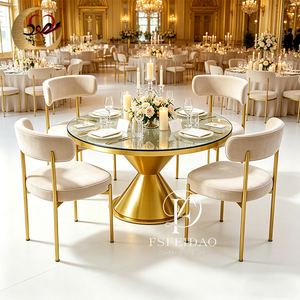 Modern Gold Stainless Steel and Glass <b>Top</b> <b>Dining</b> <b>Table</b> for Wedding Hotel Use Wedding Furniture - Product Image 3