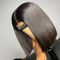 Brésilienne vierge Remy cheveux perruques couleur naturelle HD dentelle avant os droite courte Bob perruque porter et aller pour les femmes noires