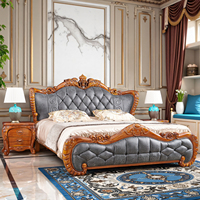 Grand lit double en bois massif sculpté en ébène, style villa européenne, lit éléphant, nouveau lit en cuir chinois, pour chambre principale