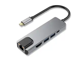 5 trong 1 đa cổng Expander tương thích Splitter Loại C không Dây VGA sạc por Hub 5 cổng Adapter hỗ trợ 4K HDMI RJ45 USB 3.0