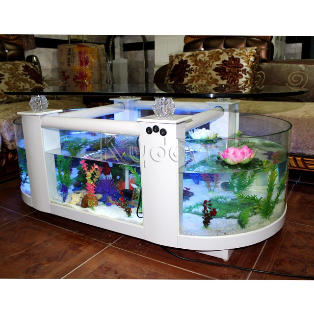 自定义eco客厅茶几鱼缸节能圆形玻璃水族馆表家