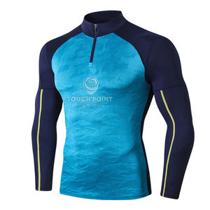 Lo último en tela de LICRA de poliéster de alta calidad, secado rápido, deporte, manga larga, cuarto de cremallera, correr, entrenamiento atlético, camiseta de gimnasio - Product Image 4