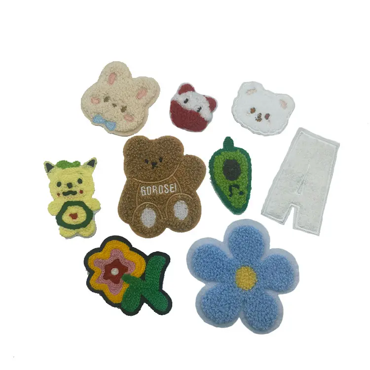 Moda y hermosa Chenille lindo oso flor tela parche personalización