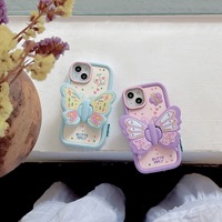 Coque de téléphone portable en silicone véritable antichoc avec support pliable en forme de papillon 3D, design personnalisé, vente en gros, iPhone 16 15 Pro Max 14 13