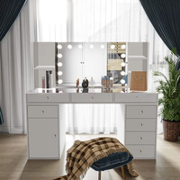 Vente en Gros Usine Nouvelle Arrivée Coiffeuse Moderne avec 8 Tiroirs et 15 Lumières, Bureau de Maquillage Lumineux avec Miroir