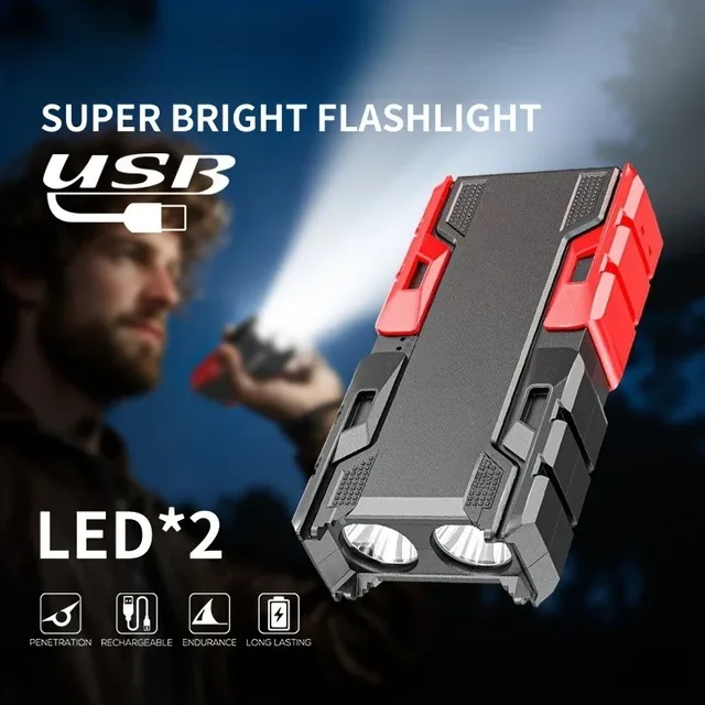 Multi-function LED Portable Flashlight with Dual Lights for Outdoor Illumination, Ultra Bright and Rechargeable SD-0712A