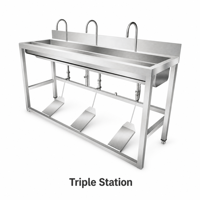 Wastafel Dapur Stainless Steel 201/304 Komersial, Custom Double Three Sink, Finishing Brushed Matt, Kaki Tinggi Dapat Disesuaikan