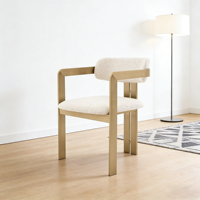 Chaise de salle à manger de luxe moderne avec pieds en acier inoxydable, fauteuil rembourré en tissu Teddy avec dossier, pour hôtel, restaurant, bar à domicile