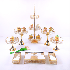 Décoration de mariage Or Argent Fer Cristal Écologique Décoration de table de mariage d'anniversaire Ensemble de présentoir à gâteaux - Product Image 3