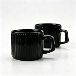 Mug à café en verre rayé de haute qualité avec poignée, tasses à café rondes noires en verre 300 ml pour café, lait et <span class=keywords><strong>eau</strong></span> - Product Image 3