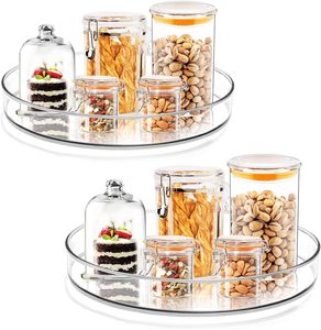 Clear Acrylic 360 Degree Rotating Spice Organizer Lazy Susan Storage Makeup Turntable Containers Organizer For Kitchen Cabinet