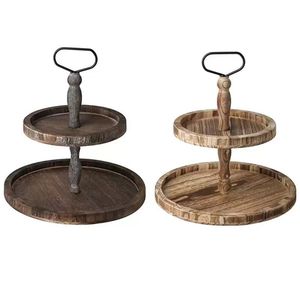 Wooden Tiered Dessert Stand Double Layer With Handle For Kitchen Serving <b>Trays</b> Decorative Display Rack - Product Image 3
