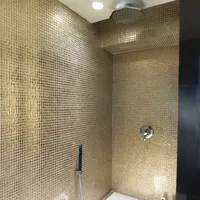 Mosaico de vidrio dorado de partículas cuadradas redondas, azulejos de decoración de pared, cocina y baño, fondo dorado brillante, venta al por mayor