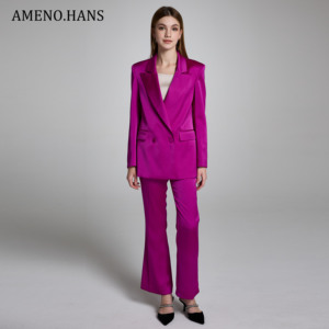 Vente en gros populaire bureau dames femmes d'affaires <span class=keywords><strong>violet</strong></span> boutons simples costume Blazer <span class=keywords><strong>pantalon</strong></span> ensemble deux pièces - Product Image 6