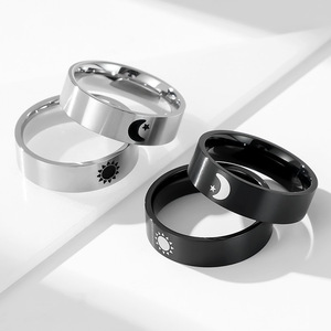Star And Moon Couple <b>Rings</b> Unisex <b>Titanium</b> Steel Wedding Jewelry Daily Wear - Product Image 2