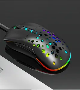 2021 새로운 디자인 중공 초경량 벌집 쉘 유선 경량 게이밍 마우스 6D RGB 게이머 마우스