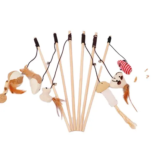 Bâtons en bois pour chat, souris de pêche, bâtons avec cloches, jouet en forme de plume, Amazon