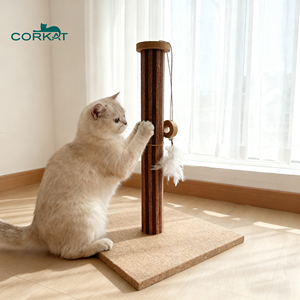 Tiang Garukan Kucing LEECORK Premium, Tiang Garukan Gabus dengan Bulu Imitasi 21 inci untuk Anak Kucing - Product Image 1