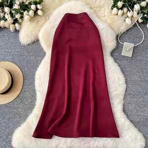 Jupe longue droite taille empire pour femme, en satin tissé léger 260g, respirante, écologique, antistatique, lavable à sec, collection été 2025 - Product Image 2