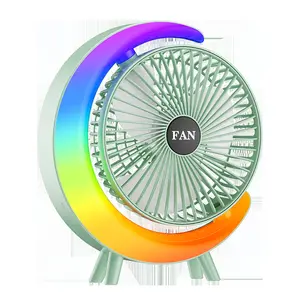 USB Rechargeable desktop Fan Low Noise with RGB Colorful Light Small Cooling Fan air circulation electric Portable Table Fan