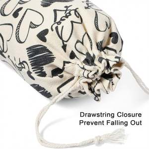 Pochette en coton à cordon de serrage imprimé cœur 13*18cm, sacs d'emballage cadeau polyvalents pour mariages, baby showers, fêtes nuptiales, artisanat - Product Image 4