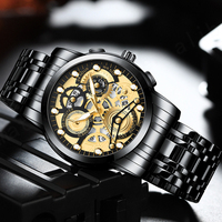 Montre mécanique pour homme VAVA VOOM, cadran en verre, aiguilles lumineuses, style dessin animé, en cuir, étanche, en acier inoxydable