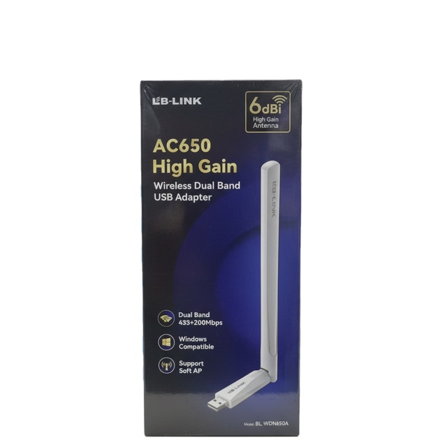 AC650 High Gain Dual Band USB WiFi Adapter 6dBi Antenna 433+200Mbps for Laptop External Use Windows Soft AP Supported BL-WDN650A